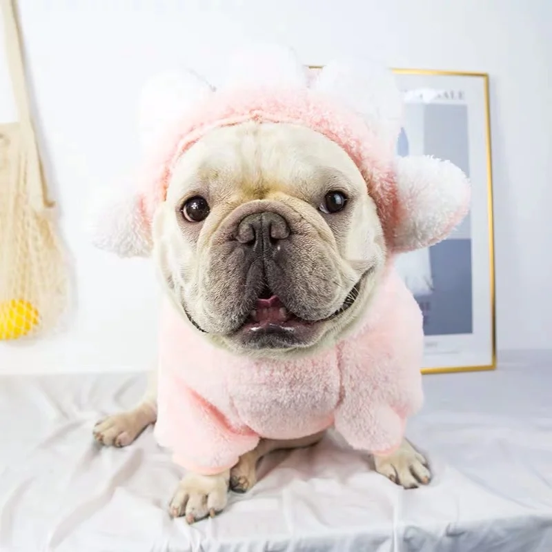 Winter Warm French Bulldog Sunflower Hoodie Coat Jacket Pet Dog Clothes for Small Medium Dogs Corgi Pug Sweater Costume KLC05