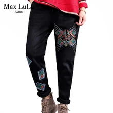 Max LuLu, корейская мода, женские зимние меховые плотные джинсы, женские джинсовые брюки с вышивкой, повседневные Негабаритные Эластичные Штаны-шаровары