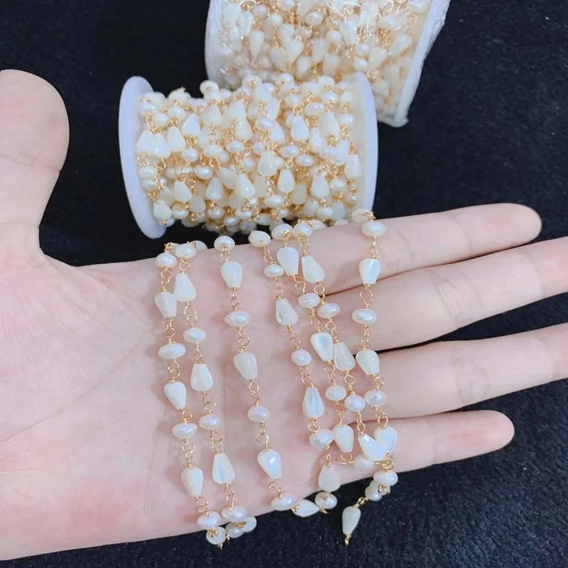 

2020 Pearl Jewelry Beads Chain, 18K Gold Jewelry chain,Handmade Bracelet Necklace findings Chain,5m/lot Shell Rice