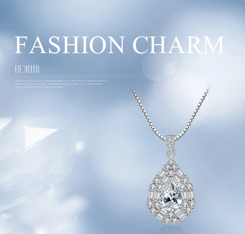 DOTEFFIL Luxury 925 Sterling Silver Water Drop Pendant Necklace for Women 2 Colors Luxury Big Gemstone Wedding Necklace Jewelry
