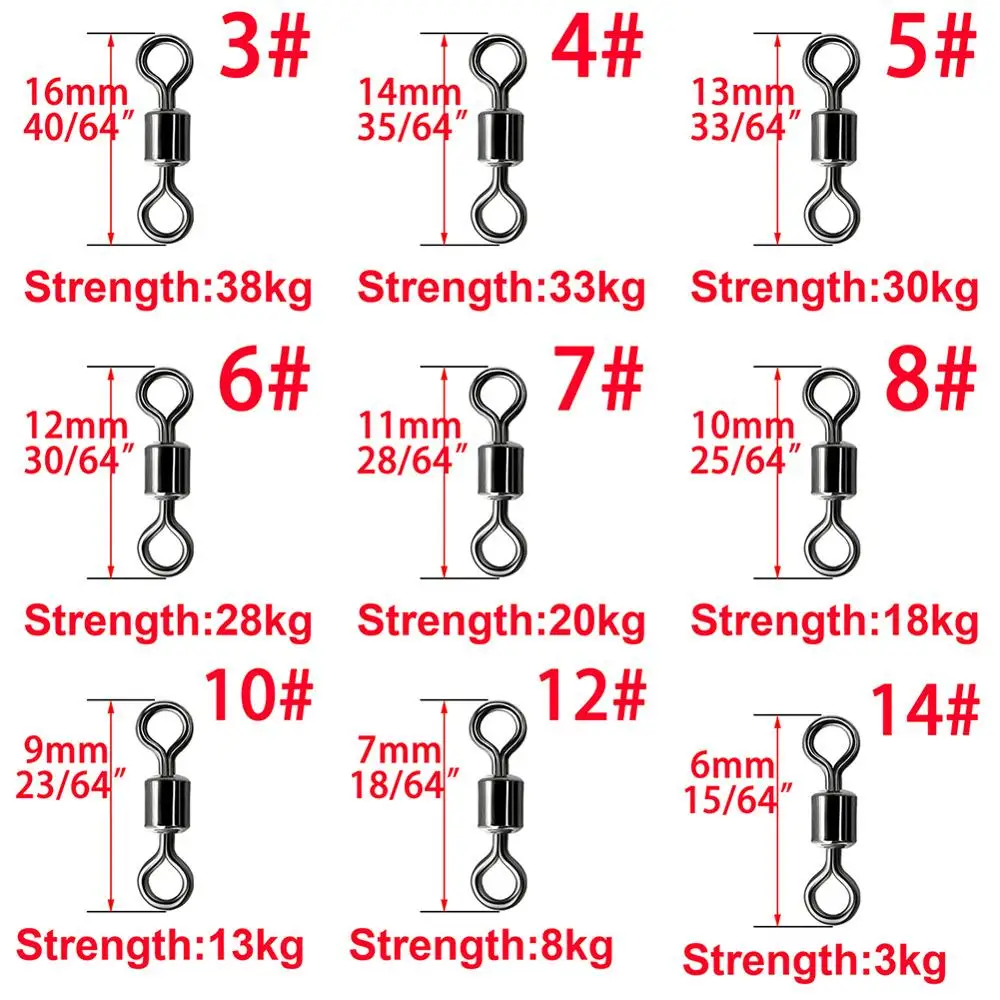 50-100pcs/box Fishing Barrel Bearing Rolling Swivel Solid Ring LB Lures  Connector 14 Size Fishing Tackle Accessories Fish Tool