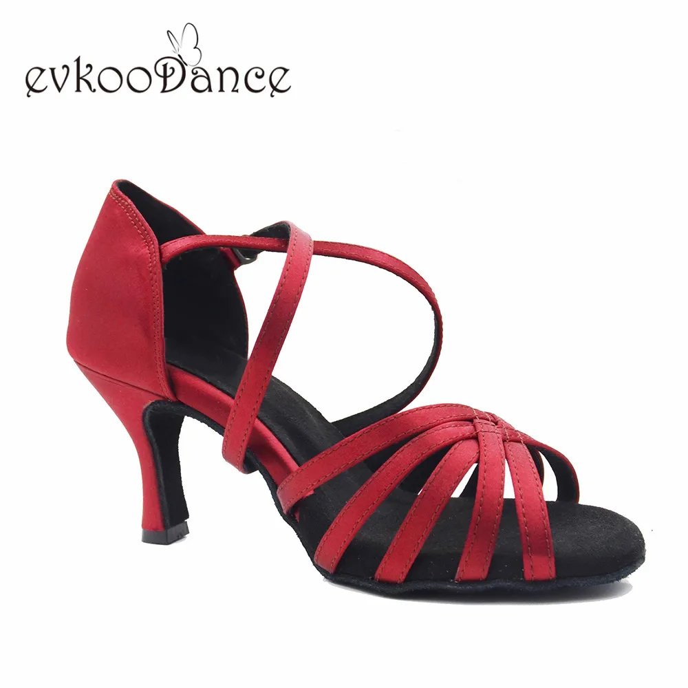 Evkoodance Size US4-12 DIY red color satin latin dance shoes Professional  heel height 7cm Ballroom Salsa Women Dancing Shoes 5
