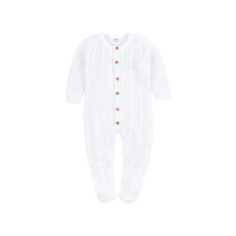 Новая весенняя одежда для новорожденных и маленьких девочек трикотажный однотонный комбинезон с длинными рукавами и принтом для детей от 0 до 24 месяцев, милый комбинезон для мальчиков и девочек - Цвет: Белый