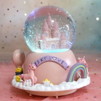 

Unicorn Castle Crystal Ball External Rotating Music Box Music Box Floating Snow Send Girlfriend Couple Gift Girl Heart