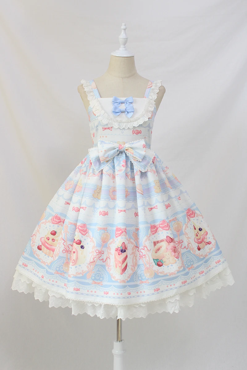 Сладкий пустыня печатных Лолита JSK платье с фартуком Alice Girl~ Ограниченное количество
