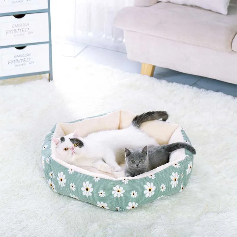 Круглая кровать для собак Fuffly для маленьких средних собак моющийся домик для кошек плюшевый уютный теплый утолщенный коврик для животных четыре сезона