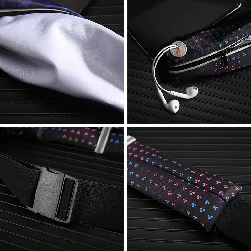 Super Light Unisex Full Print Waterproof Running Bum Bag Fanny Pack Waist Runner Belt Money Wallet Zip Pouch Sports