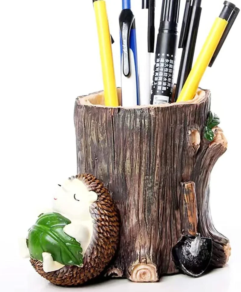 Cute Hedgehog Desk Pen Pencil Pot Holder Vase Toothbrush Holder Resin Desktop Storage Organizer Container Stationery Storage