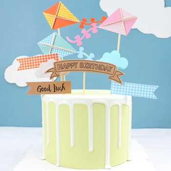 

Cake Topper for Kids Party Cupcake Decorations Childlike Kite Cloud Cake Topper Theme Happy Birthday