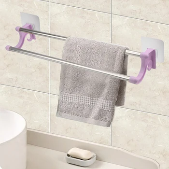 

Stainless Steel Over Door Cabinet Shelf Rack Bar Bathroom Kitchen Hanging Holder Double-bar Towel Rack No need Perforated