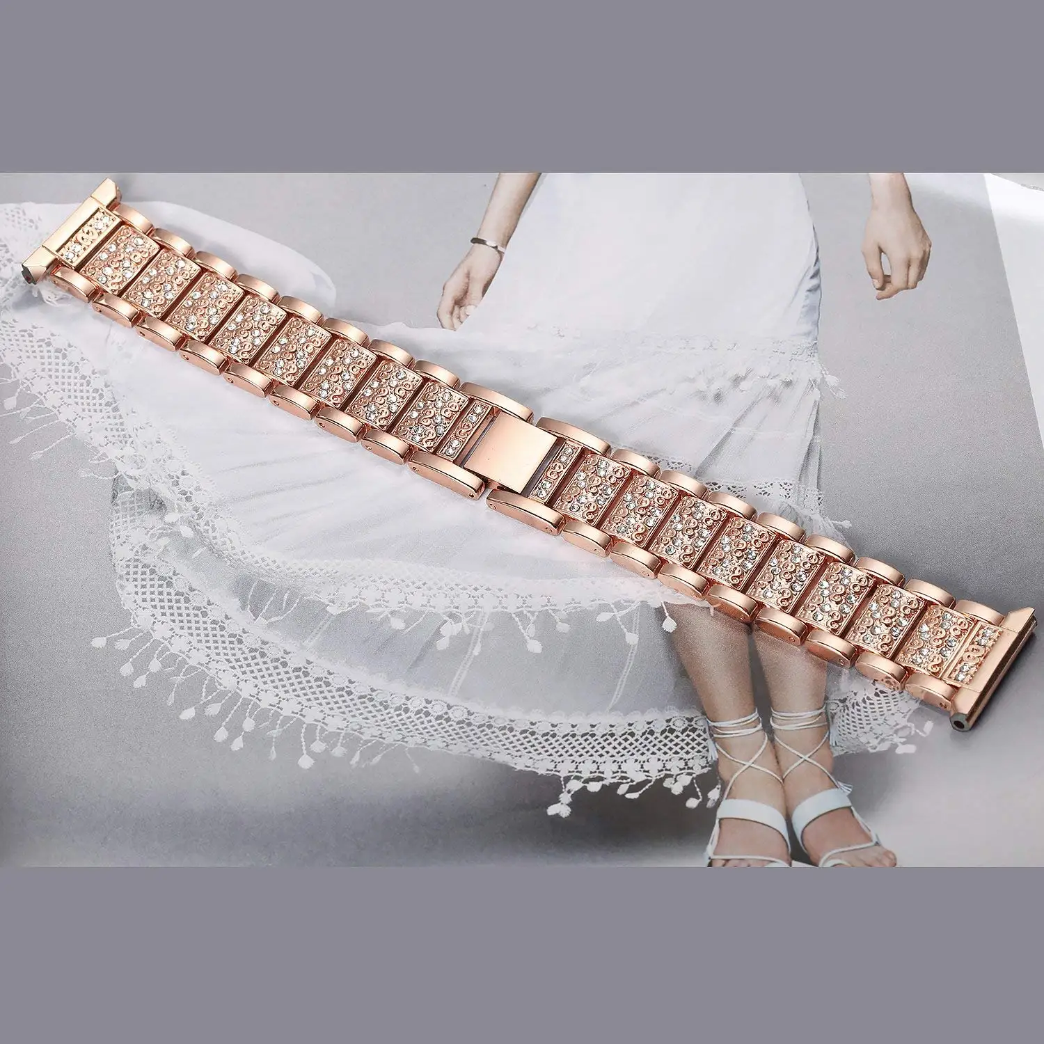 Roestvrij stalen banden compatibel met Fitbit Versa 2/Versa Lite/Versa voor dames, luxe Bling armband met strass metalen polsbandjes (roze
