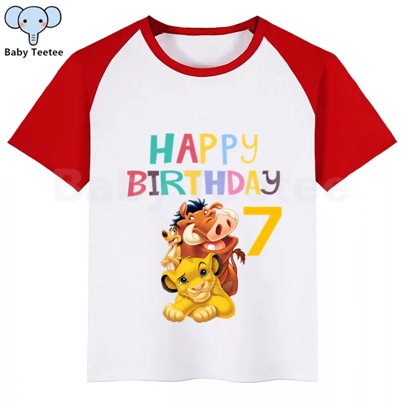 Детская забавная футболка для мальчиков и девочек с надписью «Happy Birthday», «Король Лев», «Simba», «номер 1-10» детские топы с рисунками, Детская летняя футболка одежда для малышей