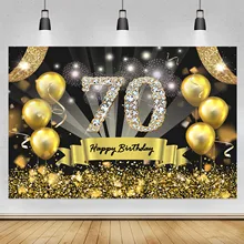 

Happy 70th Birthday Backdrop Black Gold Glitter Men Women Seventy Birthday Party Banner Photography Background Photo Booth Props