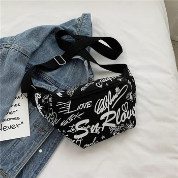 

Ladies Hip Hop Street Letter Graffiti Chest Bag Designer Fashion Texture Crossbody Bag Mobile Phone Bag Crown Shoulder Bags 2020