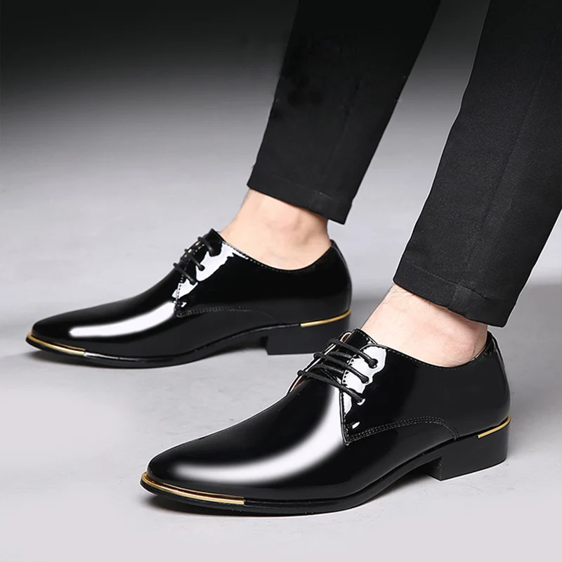 Mazefeng High Quality Patent Leather Men Shoes Men Wedding Oxford Shoes Lace-Up Office Suit Men'S Casual Shoes Man Dress Shoes