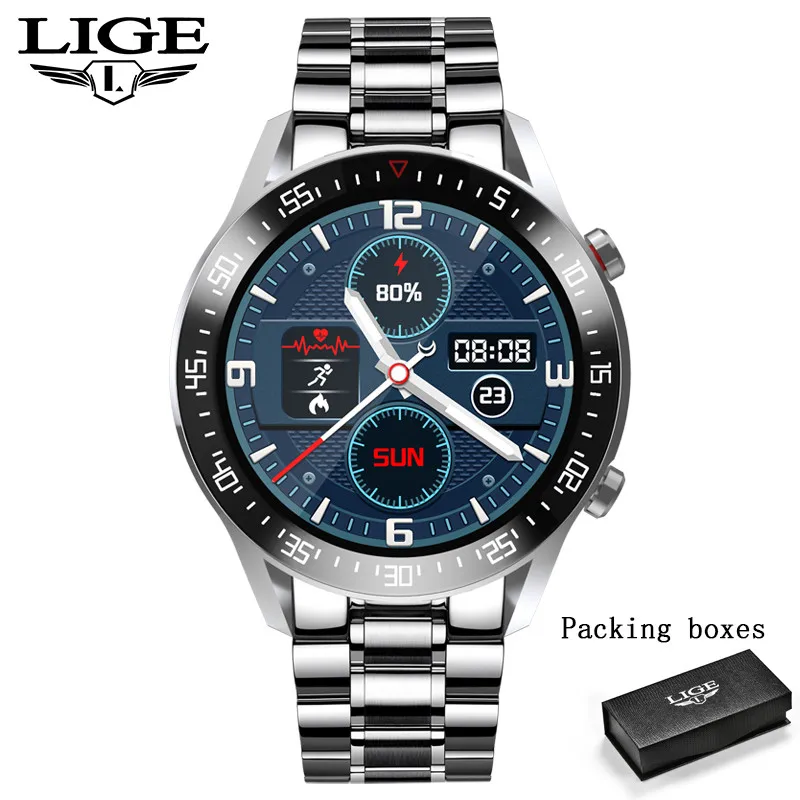

2020 New Steel band Digital watch Men Sports watch electronic LED Male watch men clock Waterproof Bluetooth Hour + Box
