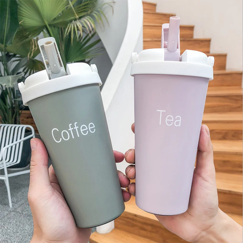

New cartoon straw thermos cup letter coffee mug stainless steel cup art small fresh student milk tea water mug