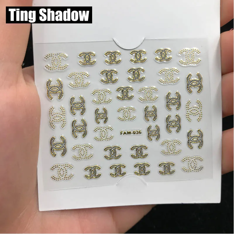 60pcs FAM036 1 Набор = 60 шт брендовых металлических наклеек для ногтей - Цвет: 60pcs FAM036