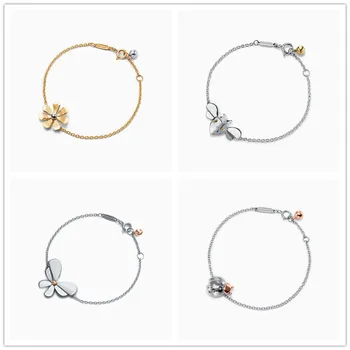 

1: 1 925 Sterling Silver Hot Fashion Love Insect Flower Bracelet Women Logo Original Genuine High Quality Jewelry Holiday Gift