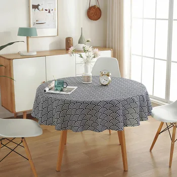 

Diameter 100/120/150cm Table Cloth Round Tablecloth Dining Table Cover Cotton Linen Table Cloth Ocean Wave Printed Tablecloth