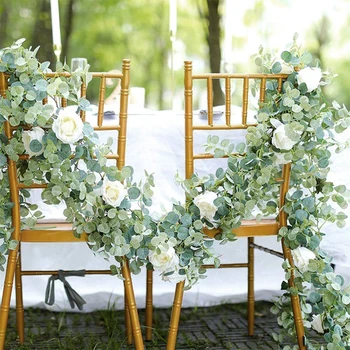 

Home Decors Artificial Fake Eucalyptus Plants White Rose Garland Rattan Vines Table Wedding Party Decor Wall Hanging Decor