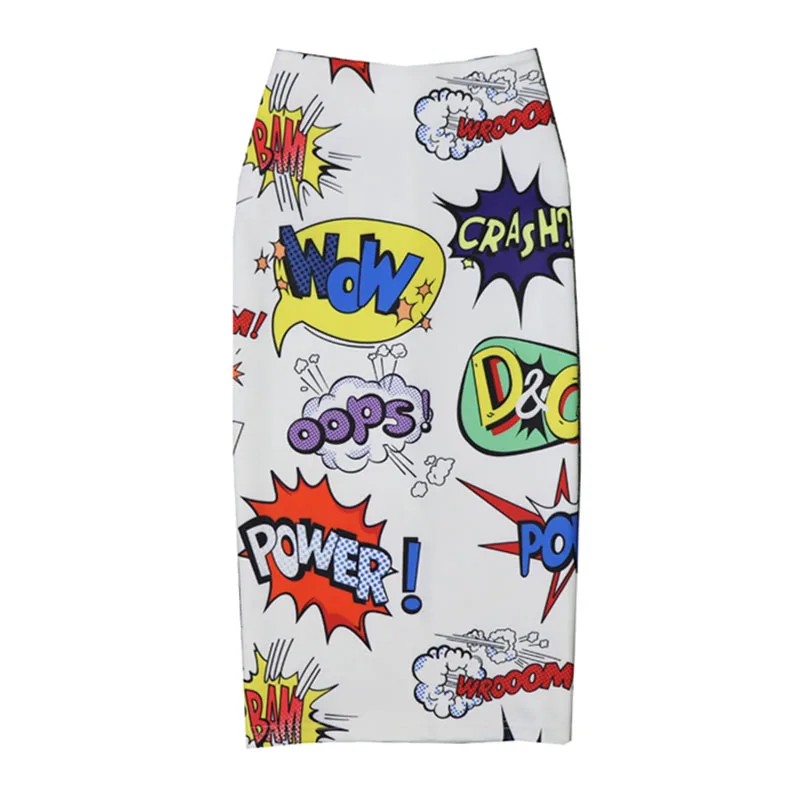 Women's Cartoon Print Skirt Summer Pencil skirt Letters Graphic High