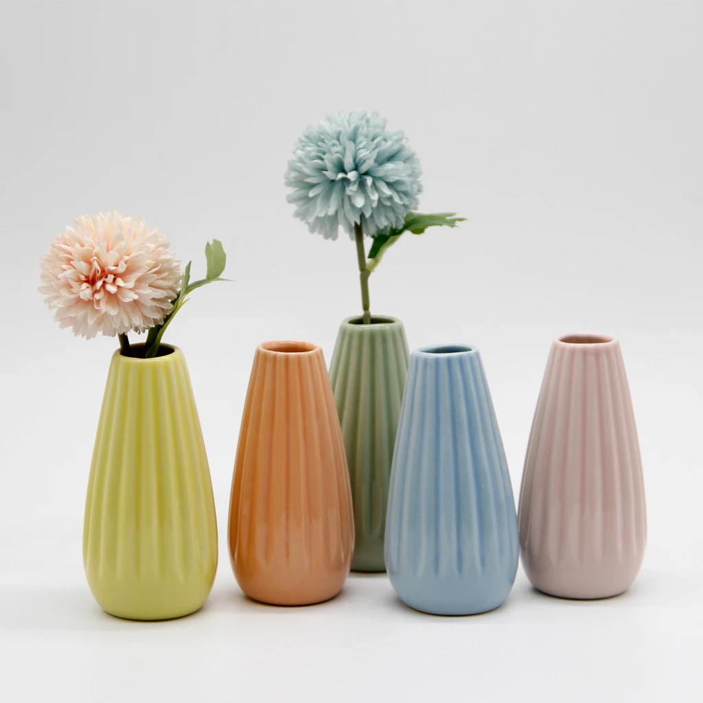 Home Garden Ceramic Mini Vase Stripe Planter Pot Ornaments Decor Decoration