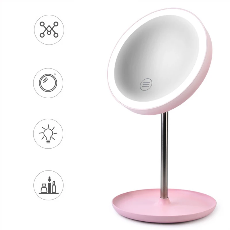 

USB Touch Screen HD Makeup Mirrors with Tricolor LED Lamp Makeup Vanity Mirror Desktop Mirror Skin Care Tool 30 x 17.5cm P9