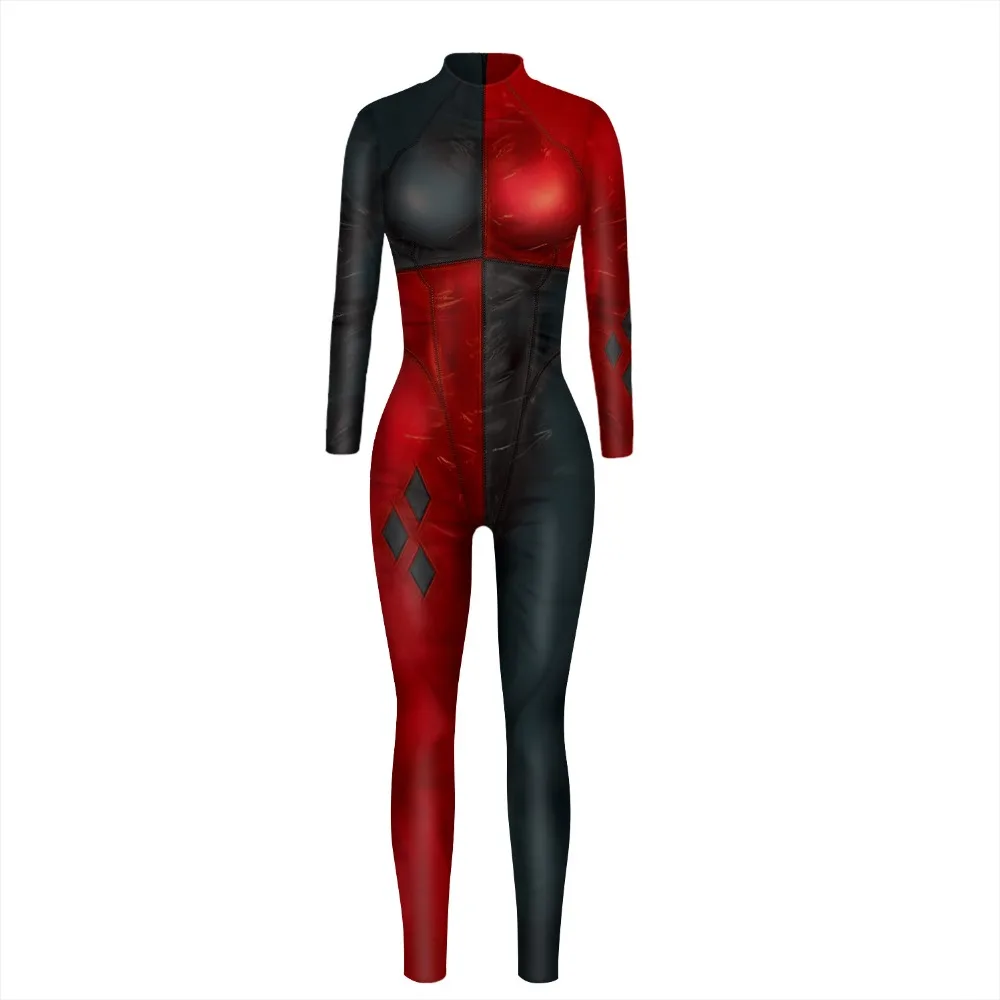Suicide Squad Harley Quinn Cosplay Costume Harley Quinn Jumpsuit Zentai Catsuit Halloween Suit Party Bodysuit