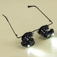 Acehe 20x óculos tipo duplo olho lupa binocular relógio ferramenta de reparo lupa com duas luzes led ajustável