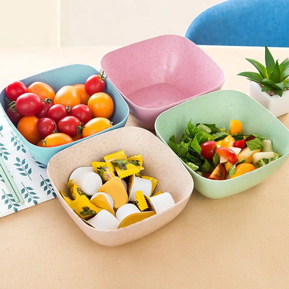 

Wheat Straw Salad Square Bowl Snacks Dried Fruit Serving Tray Dish Plate Holder