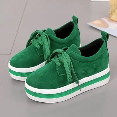 Suede green WDHKUN/Женская Осенняя обувь на плоской платформе со шнуровкой обувь с круглым носком на среднем каблуке, увеличивающая рост обувь на плоской платформе, увеличивающая рост - Цвет: Suede green