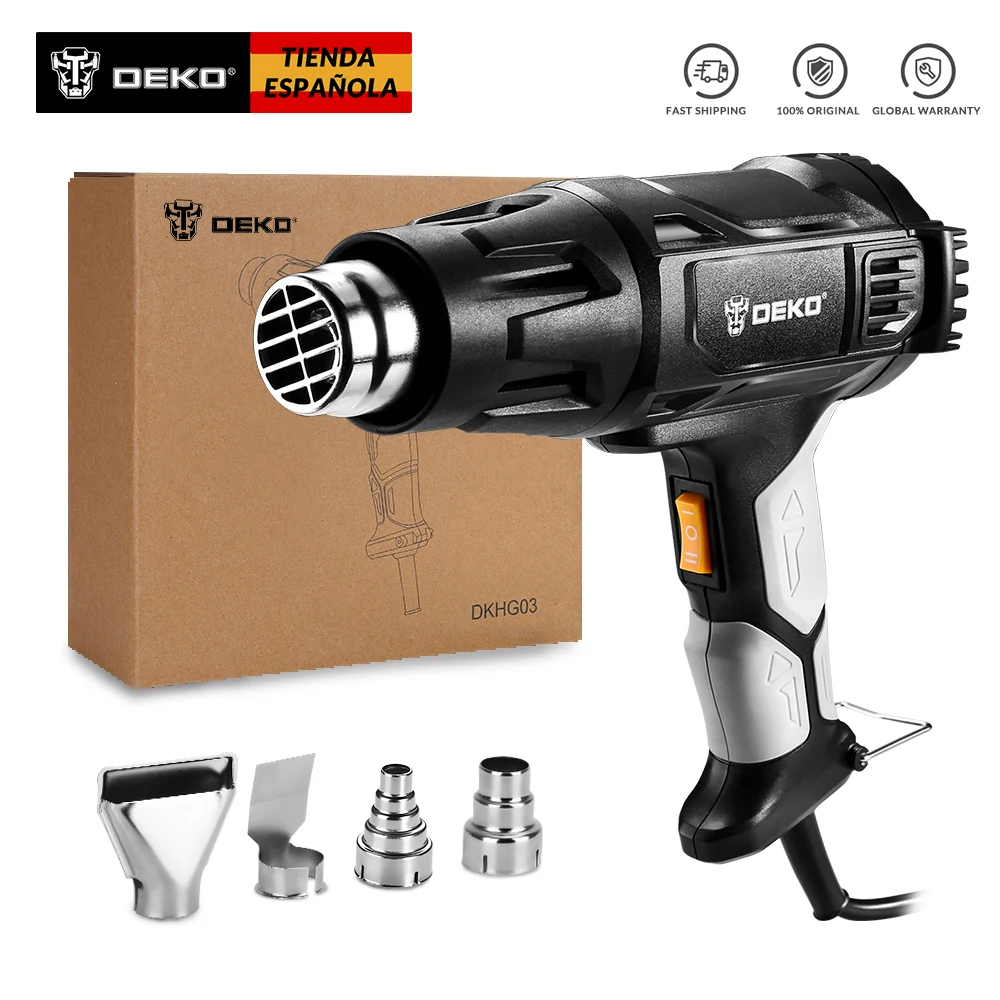 DEKO DKHG03 Pistola de calor de temperatura variable de 220 V 2000 W, Pistola de pintura eléctrica, 4 boquillas, Pistola de aire
