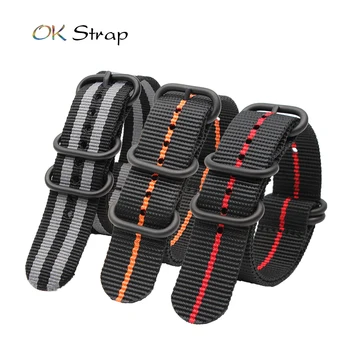 

Striped Multicolor Replacement Belts Military Sport Men's Watch Band 18MM 20MM 22MM 24MM Premium Nylon Strap Black Ring Buckle