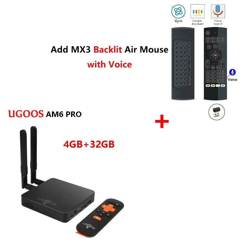 AM6 PRO add mx3l mic UGOOS AM6 PRO Amlogic S922X четырехъядерный Android 9,0 Smart Tv Box DDR4 4GB32GB 2,4G 5G Wifi BT5.0 1000M телеприставка 4k медиаплеер - Цвет: AM6 PRO add mx3l mic