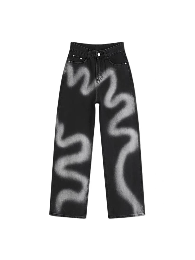 Women Punk Style Tide Trousers Long Pants Fashion Y2K Harajuku Gothic Graffiti Jeans Oversize Casual Streetwear Spring 2022 New slim fit Jeans