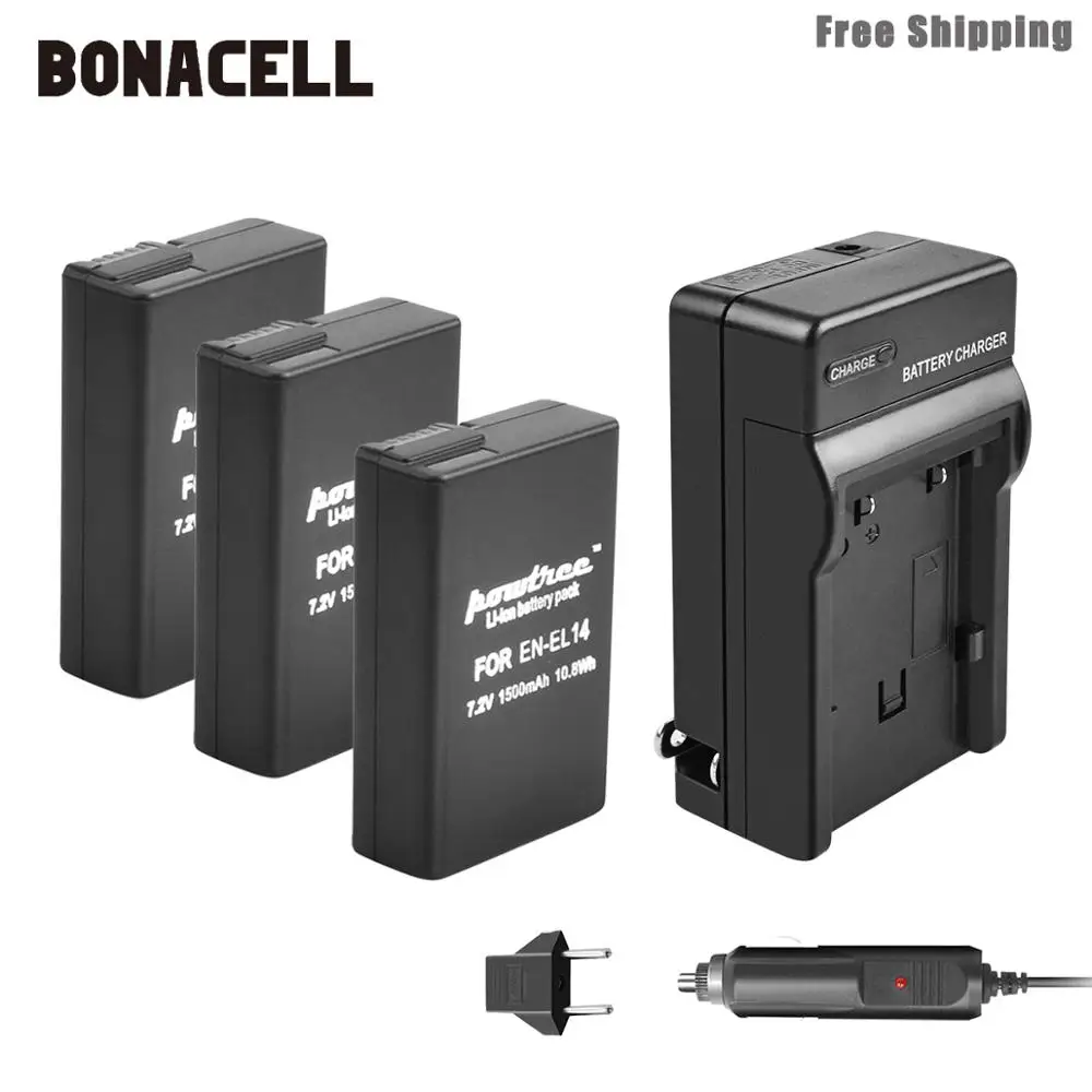 Bonacell 1500 мА/ч, EN-EL14 EN-EL14a ENEL14 EL14 Батарея+ Зарядное устройство для Nikon P7800, P7700, P7100, P7000, D5500, D5300, D5200, D3200 L50 - Цвет: 3XBatteryCharger