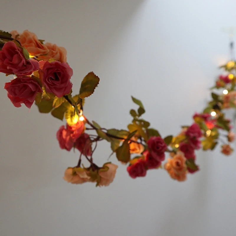 

2M Rattan Rose Flower Battery Copper Wire LED Fairy String Lights for Christmas Lit Garland Wedding Decoration Party Event Decor