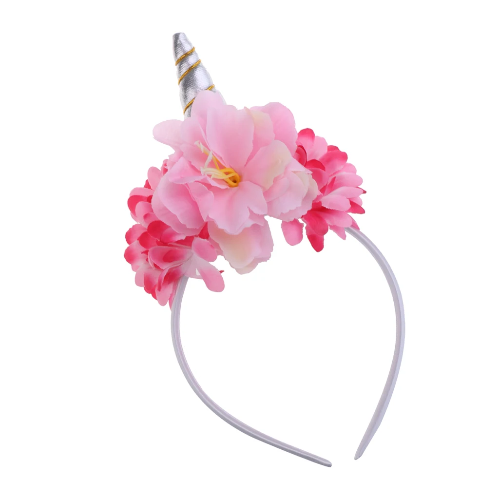Festival Christmas Decorative Unicorn Horn Pink Rose Flower Pony Hair Hoop Party Kids Headband Dress up Cosplay Novelty Gift