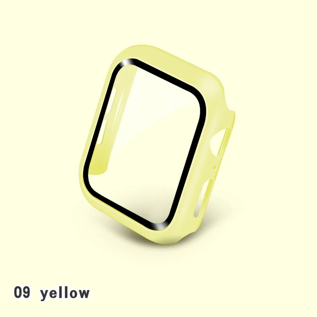 Glass+Cases For Apple Watch Series SE 654321 44mm 40mm Smart iWatch 42mm 38mm 360 Full Bumper Screen Protector+Cover Accessories Yellow