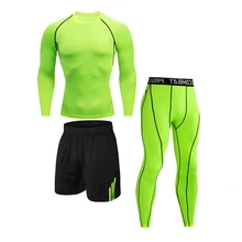 Для мужчин 3 шт./компл. спортивный костюм Рашгард тренажерный зал Фитнес компрессионный спортивный костюм Одежда для бега спортивная одежда тренировки колготки