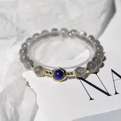 2019 S925 Стерлинговое Серебро одиночный синий кристалл браслеты из лунного камня для женщин Элегантный Шарм лунный камень бусины браслет