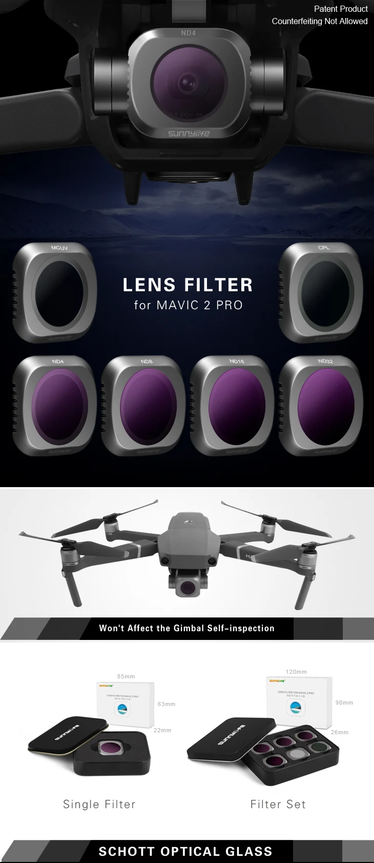 For Mavic 2 Pro Gimbal Camera Lens Filters MCUV CPL ND4 ND8 ND16 ND32 Filter Kit Combo for DJI MAVIC 2 PRO Drone Accessory
