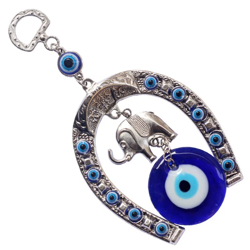 

1PC Blue Turkish Evil Eye Pendant Elephant Horseshoe Alloy Glass Car Accessories Home Garden Wall Hanging Decorations