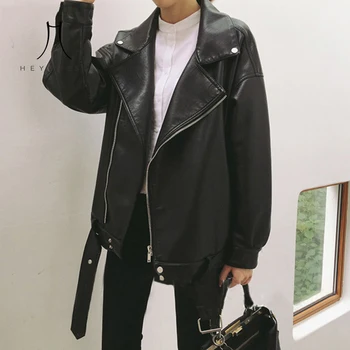 

2019 Loose PU Faux Leather Jacket Women Classic Moto Biker Jacket Autumn Lady Basic Coat Fashion Black Outerwear