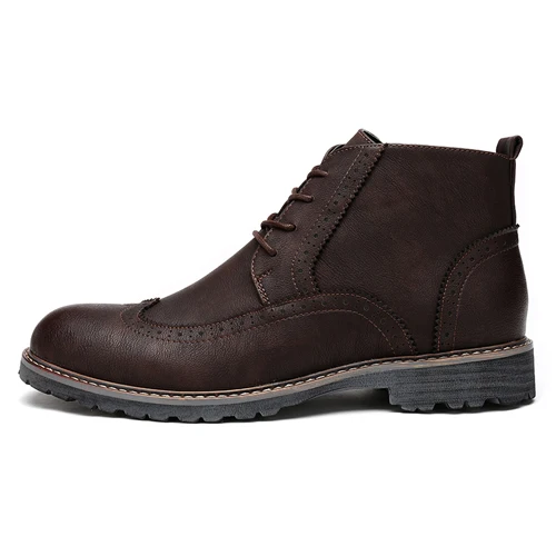 DarkBrown JUNJARM; мужские ботинки; модные мужские Ботильоны; Мужская обувь с перфорацией типа «броги» ручной работы на шнуровке; повседневная мужская обувь из микрофибры в британском стиле - Цвет: DarkBrown
