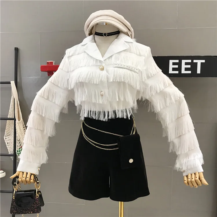 

New Spring and Autumn Female Fringed Chiffon Shirt Korean Loose Blouse Women's Pure Color Tassel Blusas Tops