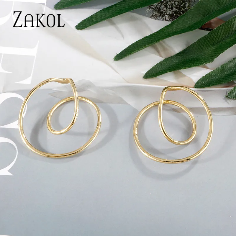 ZAKOL, модные круглые медные серьги золотистого цвета на застежке для женщин и девушек, Простые Вечерние серьги для вечернего платья, ювелирные изделия для ушей FSEP3015