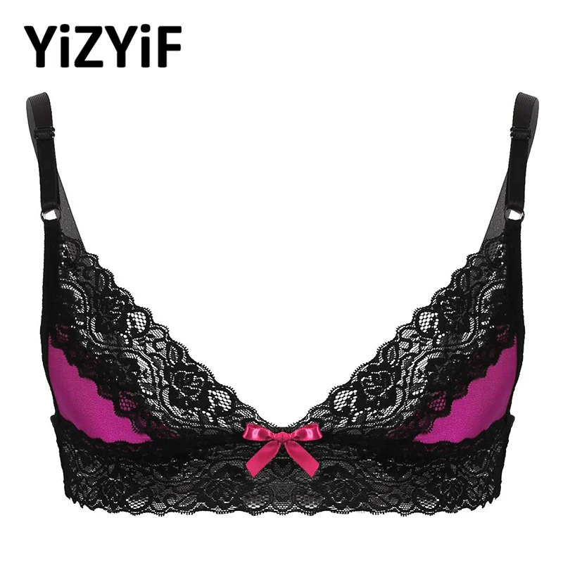 

Lace Bra Tops Mens Male Sissy Lingerie Nightwear Erotic Floral Lace Trim Wire-free Unlined Bra Tops Gay Sexy Babydoll Underwear