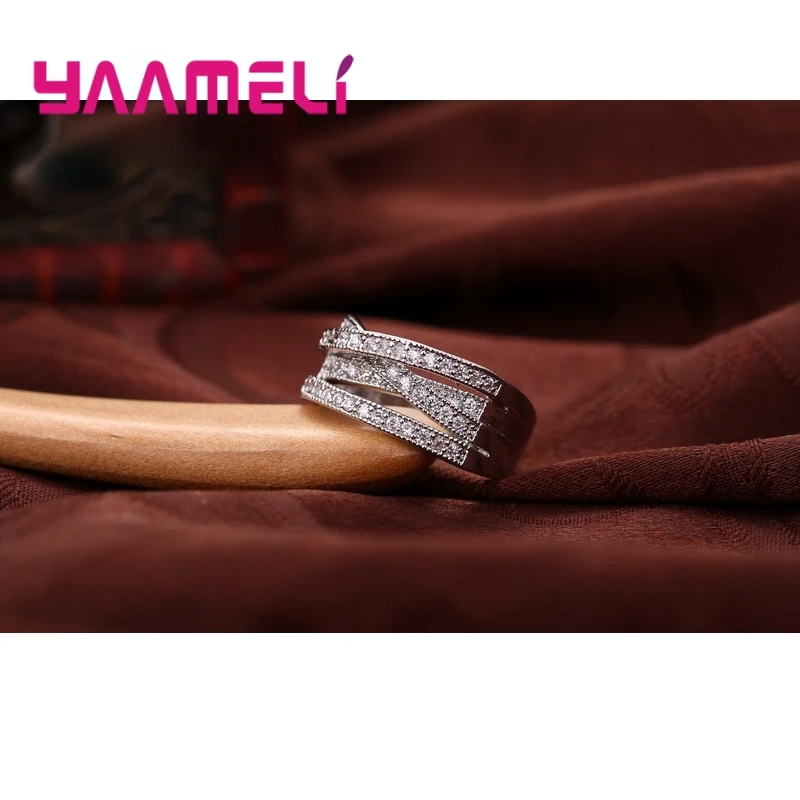 Fashion Women Men Rings 925 Sterling Silver Jewelry Crystal Inlay Overpass Cross Bague Bijoux Dropshipping 5-6-7-8-9-10-11-12-13 3